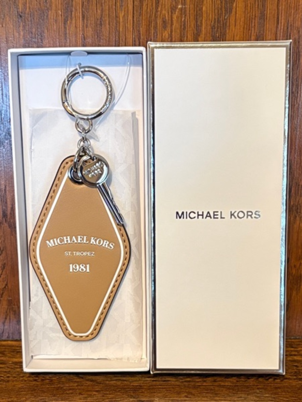 NWT-Michael Kors-St. Tropez 1981-Hotel Key-Bag Charm/Keychain-Peanut-$59.50